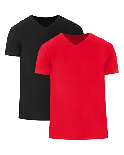 Cornette Herren T-Shirts mit V-Ausschnitt 2er Pack CR067 (Schwarz/Rot (2 Pack), XL) von cornette