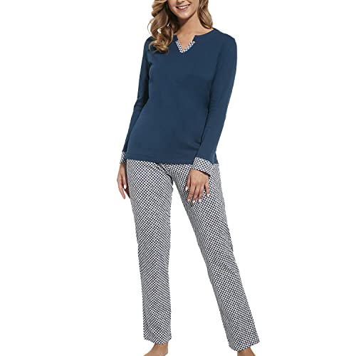 cornette Dame Schlafanzug 2-Teilig Pyjama Set Bunt Gemustert Alltag Homewear 731/310 Linda, Blau,M von cornette