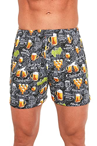 cornette Herren Boxershorts Unterhosen Unterwäsche lustig Baumwolle Verschiedene Muster Mix 100% Baumwolle (Grau - Bier, M) von cornette