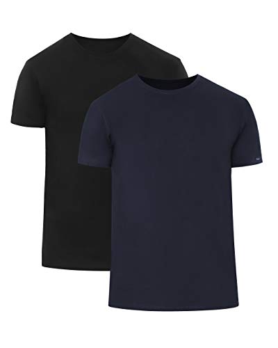 cornette Herren T-Shirts mit U-Ausschnitt 2er Pack CR068 (Schwarz/Marineblau (2 Pack), M) von cornette