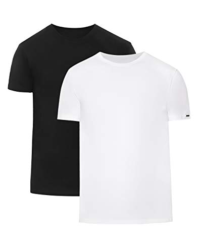 cornette Herren T-Shirts mit U-Ausschnitt 2er Pack CR068 (Schwarz/Weiß (2 Pack), XL) von cornette