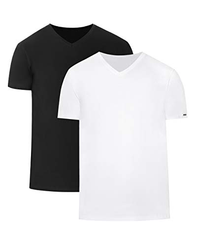 cornette Herren T-Shirts mit V-Ausschnitt 2er Pack CR067 (Schwarz/Weiß (2 Pack), 3XL) von cornette