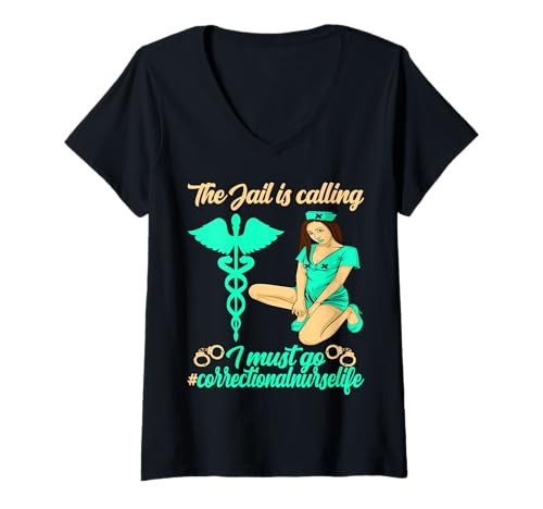 Damen Krankenschwester im Strafvollzug Das Gefängnis Ruft T-Shirt mit V-Ausschnitt Damen Krankenschwester im Strafvollzug Das Gefängnis Ruft T-Shirt mit V-Ausschnitt von correctional nursing Forensic Nursing