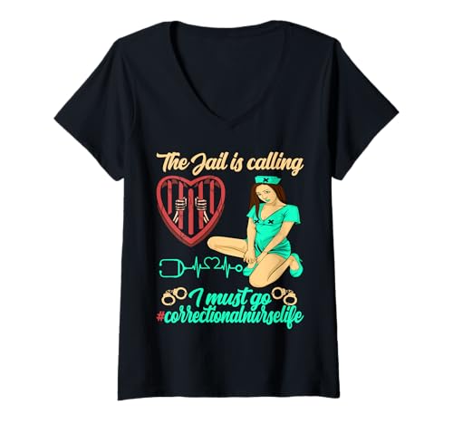Damen Krankenschwester im Strafvollzug Das Gefängnis ruft T-Shirt mit V-Ausschnitt Damen Krankenschwester im Strafvollzug Das Gefängnis ruft T-Shirt mit V-Ausschnitt von correctional nursing Forensic Nursing