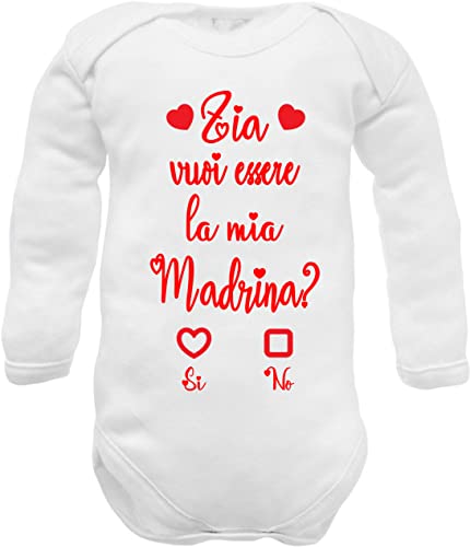 Babybody Idee Ankündigung Taufe mit Spruch Zia Madrin, Zio Patin und Vater, Body Madrina warm Baumwolle, 0-3 Monate von corredino neonato