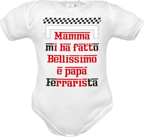 Babybody weiß Satz Mama machte mich schön und Papa Ferrarista in kurzen Ärmeln aus reiner Baumwolle (Ferrarista-W-mm 3 Monate), Ferrarista Body Kurzarm, 3-6 Monate von corredino neonato