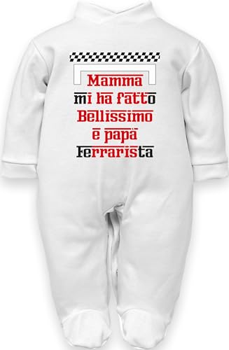 Body und Strampler Neugeborenen weiß Satz Mama machte mich schön und Papa Ferrarista, Ferrarista Strampler aus warmer Baumwolle, 0-3 Monate von corredino neonato