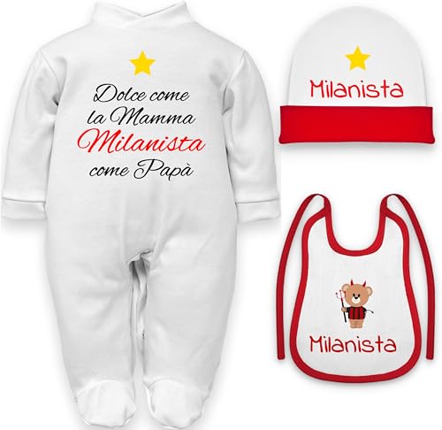 Lustiger Baby-Body, Papa, Milanista, Milanista Strampler Mütze Lätzchen Set, 3-6 Monate von corredino neonato