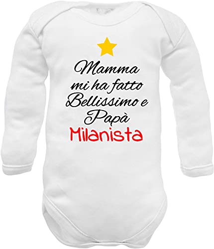 corredino neonato Lustiger Baby-Body mit der Aufschrift ''Milan Mamma mi ha macht schön und Papa Milanista''., Body pour bébé Milaniste, 0-3 Monate von corredino neonato