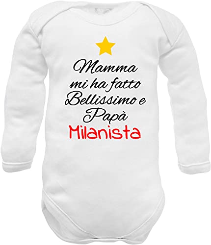 Lustiger Baby-Body mit der Aufschrift "Milan Mamma mi ha macht schön und Papa Milanista"., Body pour bébé Milaniste, 3-6 Monate von corredino neonato