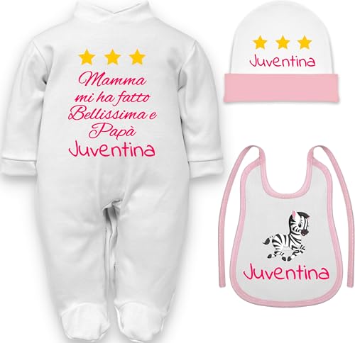 Strampler für Neugeborene, lustiger Spruch Juventino, Juventina Set Strampler Mütze Lätzchen, 3-6 Monate von corredino neonato