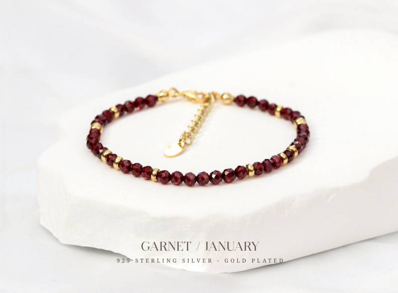Granat Armband 925 Silber - Januar Geburtsstein Personalisierbares Edelstein Handgemacht Alle Geburtssteine Verfügbar von correlladesign