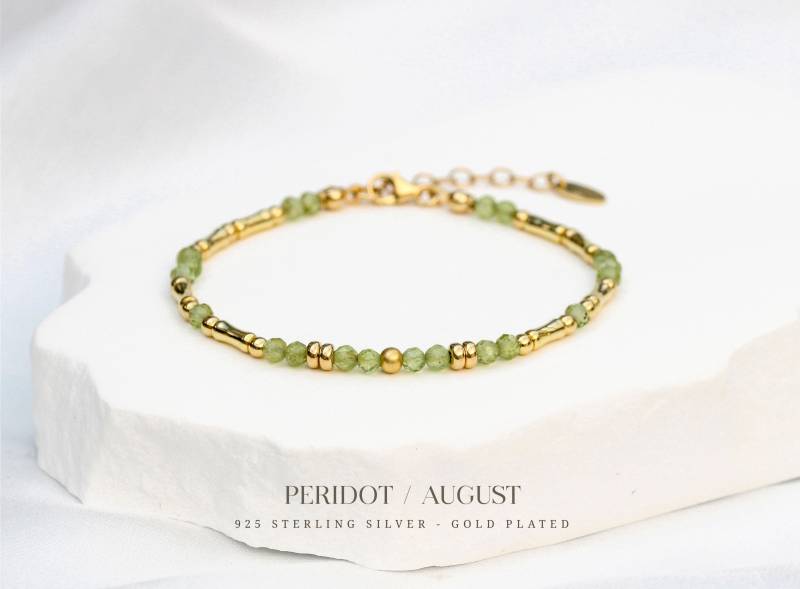 Peridot Armband Mit 925Er Silber Oder Vergoldet, Echter Edelstein, Personalisiertes August, Geburtsstein Schmuck von correlladesign