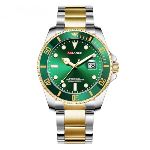 cosescos Generic Herren Leuchtende Taucheruhr Wasserdicht 30M Edelstahl Quarz Analog Sportuhr mit Datum Kalender Nachtlicht, g von cosescos