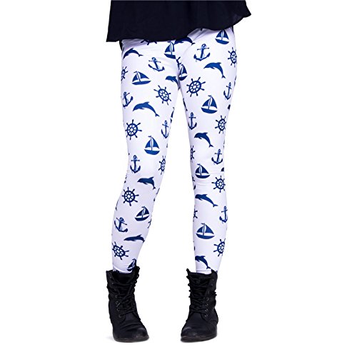 cosey - Bedruckte Bunte Leggins (Einheitsgröße) Verschiedene Leggings Designs, Maritim, Einheitsgröße von cosey