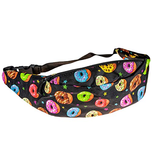 cosey - Bauchtasche Damen und Herren, stylische Hüfttasche, Gürteltasche für Reise, Sport & Outdoor - Design Donuts Schwarz von cosey