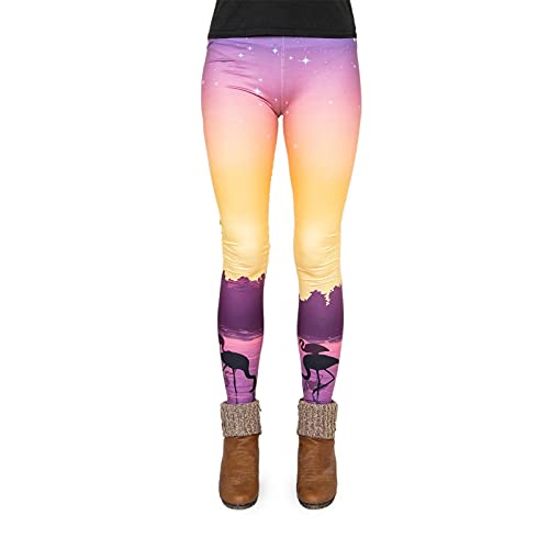 cosey - Bedruckte Bunte Flamingo Leggins (Einheitsgröße) - Design Flamingo Night von cosey