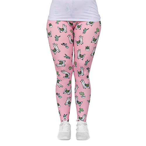 cosey - Bedruckte Bunte Lama-Leggins (Einheitsgröße) - Design Lama und Kaktus von cosey