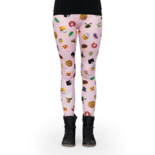 cosey - Bunte Bedruckte Motiv-Leggings (Einheitsgröße) - Design Cats and Sweets von cosey