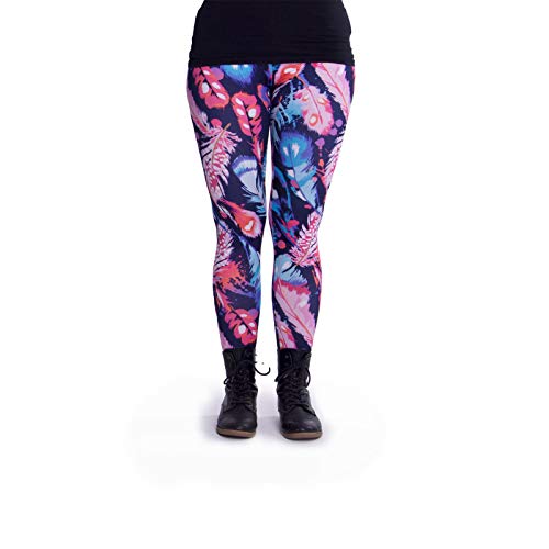 cosey - Bunte Bedruckte Motiv-Leggings (Einheitsgröße) - Design Bunte Federn von cosey