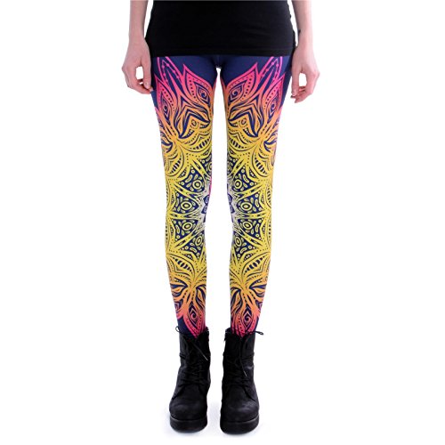 cosey - Bedruckte Bunte Leggins (Einheitsgröße) Verschiedene Leggings Designs, Mandala Lichter, Einheitsgröße von cosey