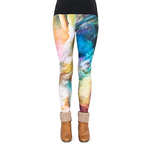 cosey - Bunte Bedruckte Motiv-Leggings (Einheitsgröße) - Design Galaxy Rainbow von cosey