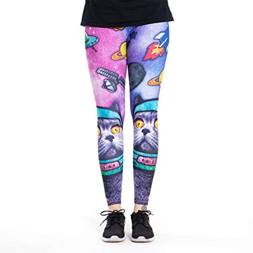 cosey - Bunte Bedruckte Motiv-Leggings (Einheitsgröße) - Design Space Cat von cosey