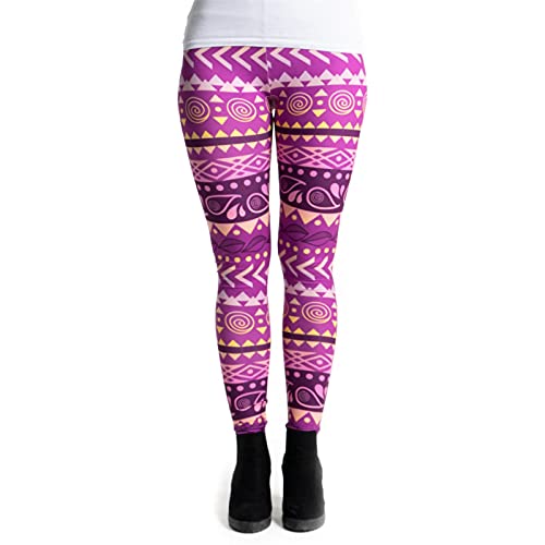 cosey - Bunte Bedruckte Motiv-Leggings (Einheitsgröße) - Design Aztec Lila von cosey