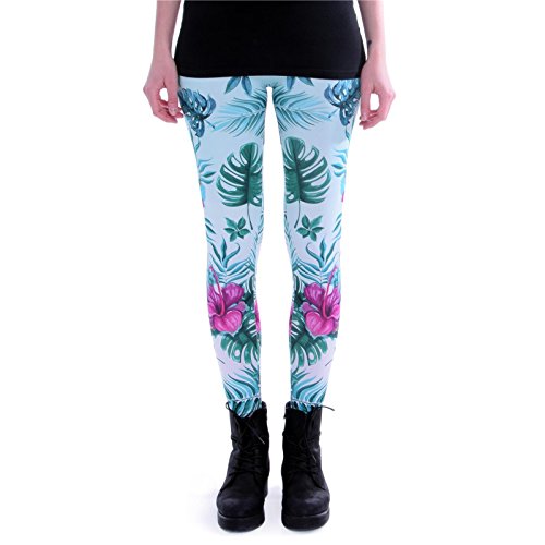 cosey - Bedruckte Bunte Leggins (Einheitsgröße) Verschiedene Leggings Designs, Tropfenpflanzen, Einheitsgröße von cosey