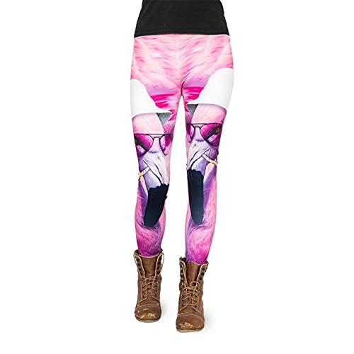 cosey - Bedruckte Bunte Flamingo Leggings (Einheitsgröße) - Design Flamingo Las Vegas von cosey