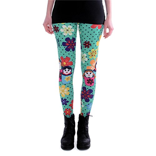 cosey - Bedruckte Bunte Leggins (Einheitsgröße) Verschiedene Leggings Designs, Matrjoschka, Einheitsgröße von cosey