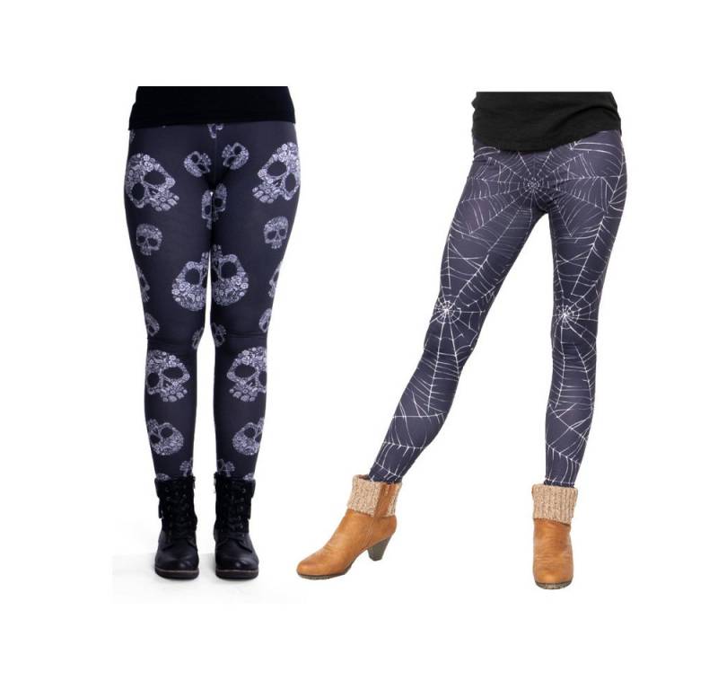 cosey Leggings Leggings Set Halloween M-L Totenschädel & Spinnweben (Leggings-Set, 2er-Set) Halloween-Leggings im Set - Totenschädel & Spinnweben von cosey