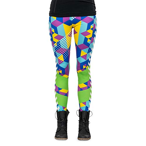 cosey - Neon Line Leggings - knallige Farben- in verschiedenen Leuchtend bunten Designs (Einheitsgröße) (Neon Cubic) von cosey