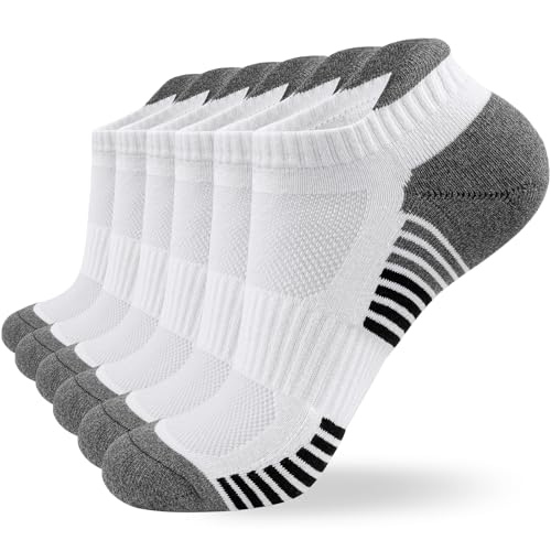 coskefy 6 Paar Sneaker Socken Herren Damen Baumwolle Sportsocken Kurz Laufsocken Running Socken Knöchelsocken Schwarz Weiß Grau Atmungsaktiv von coskefy