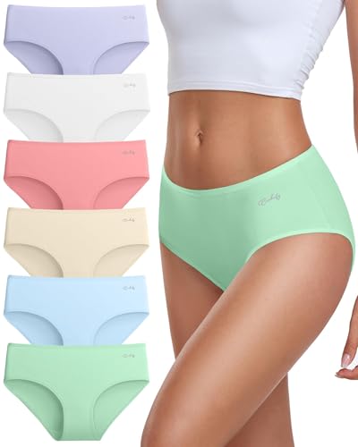 coskefy Unterhosen Damen Baumwolle, 6er Pack Slips Damen Baumwolle Mehrpack, Bequeme Frauen Unterwäsche, Atmungsaktiv Panties Weich Süßigkeitsfarbe Size 42/L von coskefy