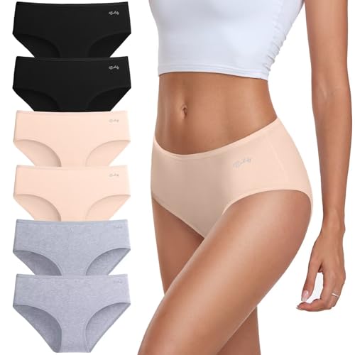 coskefy Unterhosen Damen Baumwolle, 6er Pack Slips Damen Baumwolle Mehrpack, Bequeme Frauen Unterwäsche, Atmungsaktiv Panties Weich von coskefy