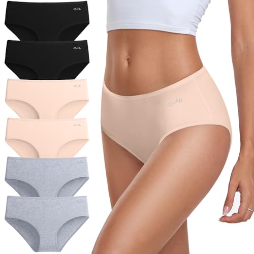 coskefy Unterhosen Damen Baumwolle, 6er Pack Slips Damen Baumwolle Mehrpack, Bequeme Frauen Unterwäsche, Atmungsaktiv Panties Weich von coskefy