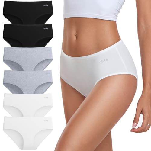 coskefy Unterhosen Damen Baumwolle, 6er Pack Slips Damen Baumwolle Mehrpack, Bequeme Frauen Unterwäsche, Atmungsaktiv Panties Weich von coskefy