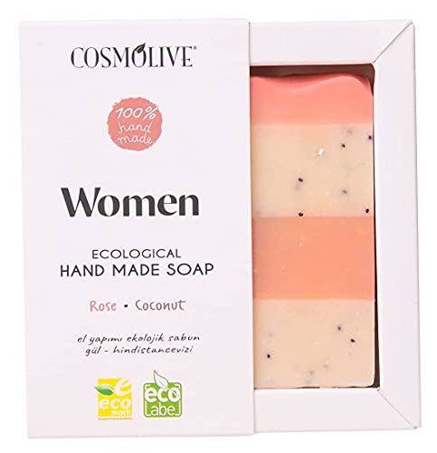 cosmolive Körperseife Women Seife 100 g Ideale Shampoo Bar Soap mit Rosen & Kokosduft - Natürliche Duschseife ohne Parabene ohne Palmöl - Naturseife Vegan & Tierversuchsfrei - Handmade von cosmolive