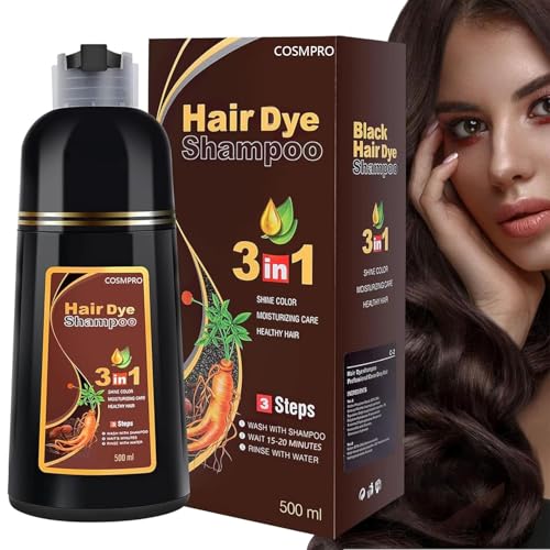 Haarfarbe Dunkelbraun färben Haarfärbeshampoo Dark Brown Hair Dye Shampoo Gegen Graue Haare 3 in 1 für graue Haare Abdeckung Haarfarbe Shampoo für Männer und Frauen, pflanzliche Hair Color Shampoo von cosmpro