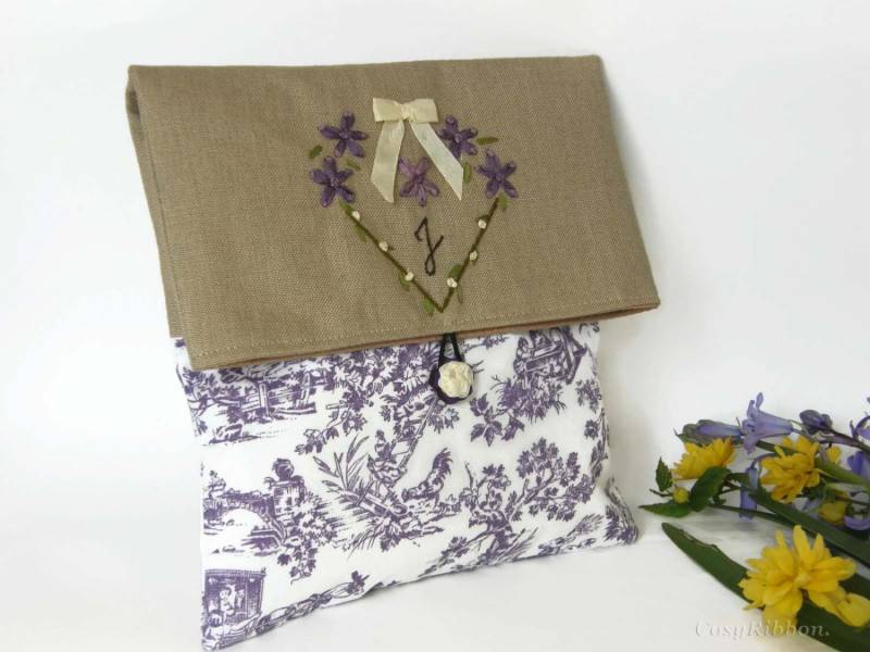 Monogrammierte Foldover Clutch Toile Brautjungfer Tasche Monogrammierte Foldover Clutch Toile Brautjungfer Tasche von cosyribbon