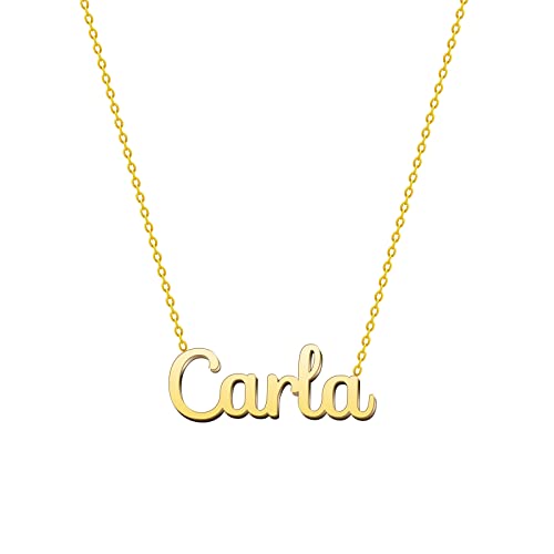 cotigo Namenskette aus Stahl – inklusive Karte mit schöner Bedeutung – silberner oder goldener Namensanhänger – personalisierte Geschenke für Frauen – Geburtstag (Carla-Golden) von cotigo