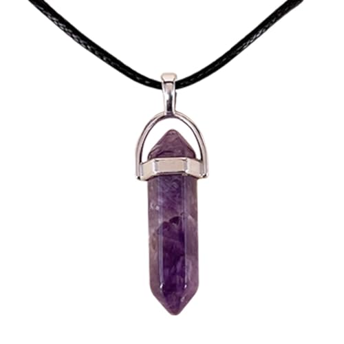 Punktförmiger Naturstein-Anhänger – Halskette mit 45 cm langer, gewachster schwarzer Fadenkette – Halbedelsteine (Amethyst) von cotigo