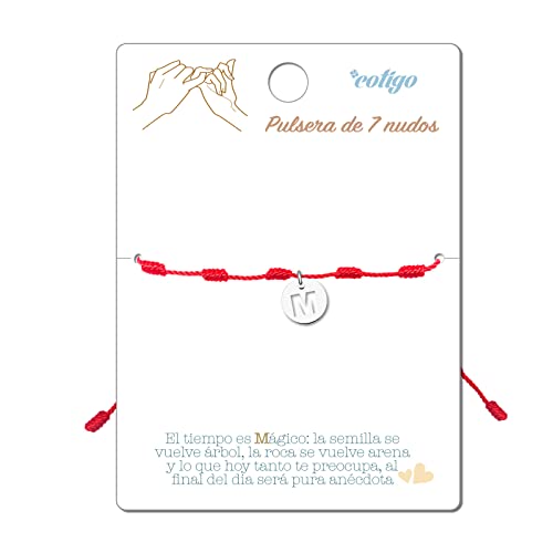 cotigo Armband 7 rote Knoten mit Anfangsbuchstaben A Z Edelstahl-Glücksbringer und Schutz-Armband für Paare und Freundschaft-Verstellbarer Schmuck (M - Silber) von cotigo