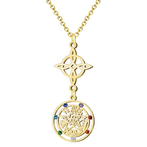 cotigo Halskette für Damen, Hexenknoten und Tetragramaton, Glücksbringer und Schutz, doppelter Schutz, türkisches Auge, Chakra-Steine., Mediano-largo, Edelstahl, Kein Edelstein cotigo Halskette für Damen, Hexenknoten und Tetragramaton, Glücksbringer und Schutz, doppelter Schutz, türkisches Auge, Chakra-Steine., Mediano-largo, Edelstahl, Kein Edelstein von cotigo