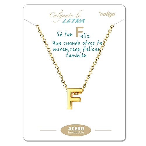 cotigo Initialen-Halskette aus Edelstahl, Damen-Halskette mit kleinem Buchstaben-A-Z-Anhänger – Schmuckgeschenk für Mutter, Geburtstag, Freundin oder Freunde, Farbe Silber und Golden (F-Goldene) von cotigo