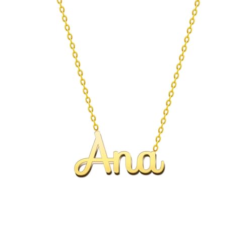cotigo Namenskette aus Stahl – inklusive Karte mit schöner Bedeutung – silberner oder goldener Namensanhänger – personalisierte Geschenke für Frauen – Geburtstag (Ana-Golden) von cotigo