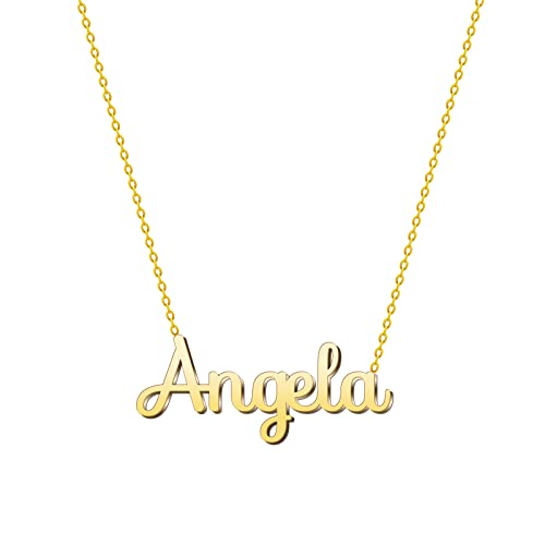 cotigo Namenskette aus Stahl – inklusive Karte mit schöner Bedeutung – silberner oder goldener Namensanhänger – personalisierte Geschenke für Frauen – Geburtstag (Ángela-Golden) von cotigo