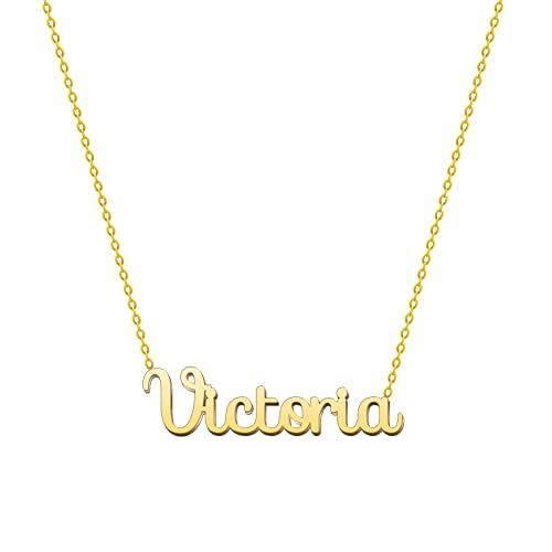 cotigo Namenskette aus Stahl – inklusive Karte mit schöner Bedeutung – silberner oder goldener Namensanhänger – personalisierte Geschenke für Frauen – Geburtstag (Victoria-Golden) von cotigo