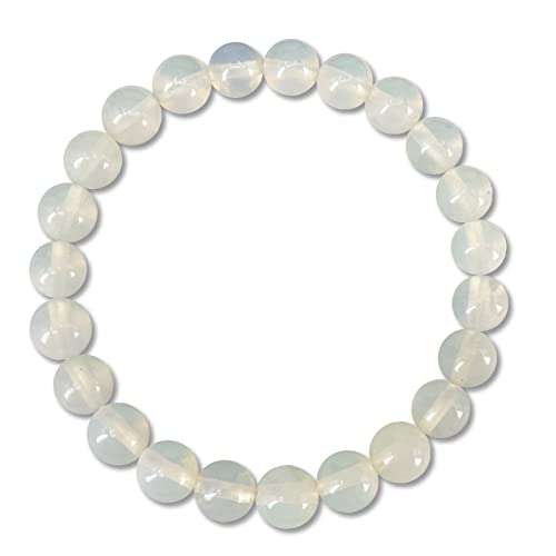 cotigo Natursteinarmband - Elastisches Fadenarmband mit Natursteinperlen - Verschiedene Halbedelsteine ​​für Frauen, Männer, Yoga-Geschenk (Opal 8 mm) von cotigo